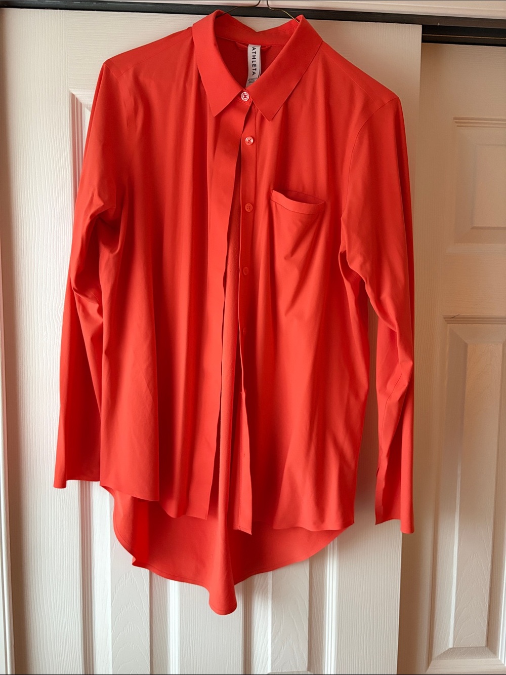 Athleta Vibrant Orange-Red Urbanite Button Front Blouse